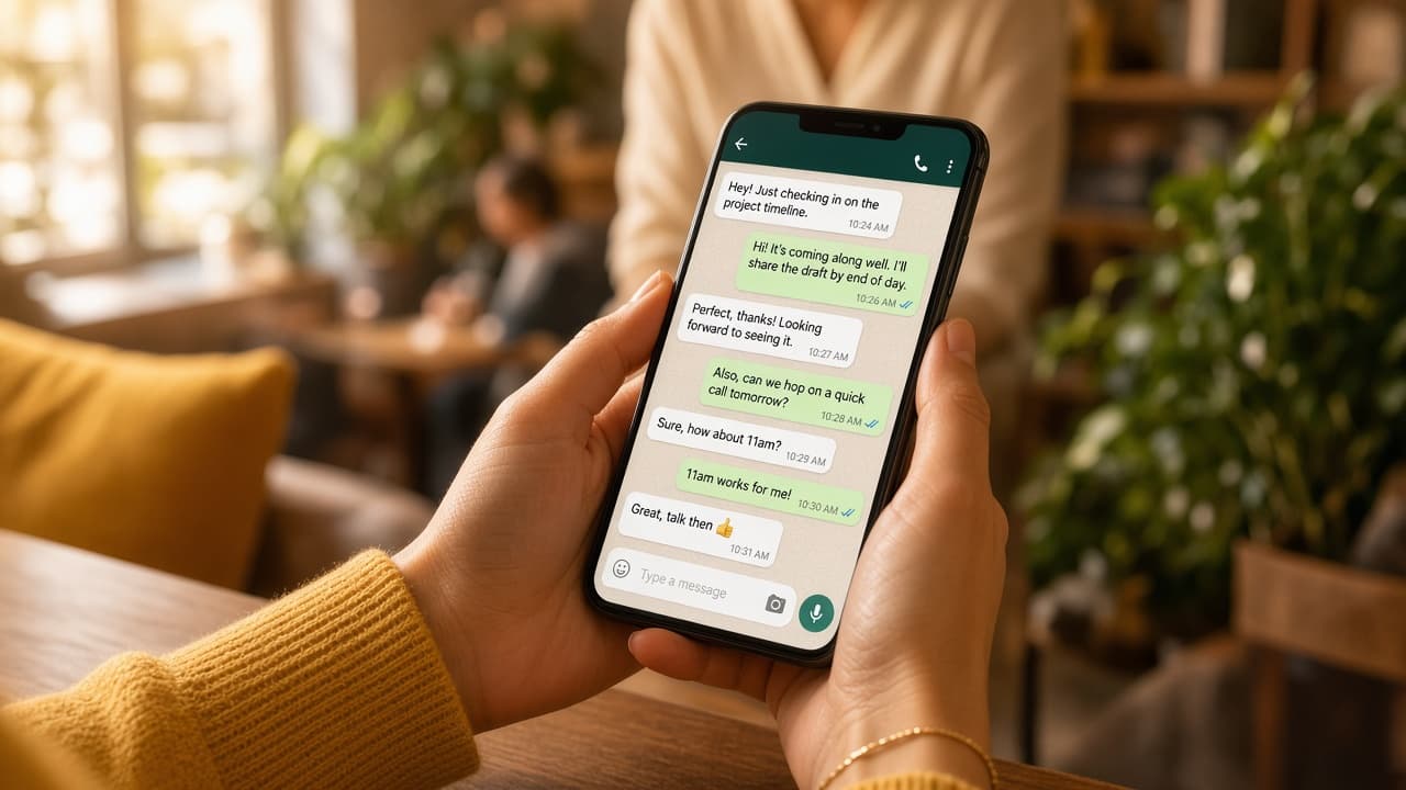 Chat WhatsApp su smartphone in ufficio